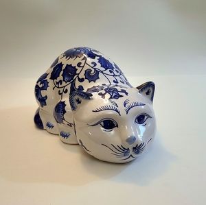 Blue & White Oriental Style Ceramic Cat